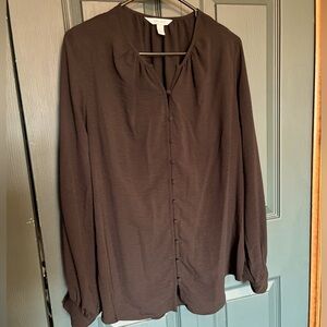 NINE WEST women’s Large Button Down Blouse Top Shirt Black Long Sleeved